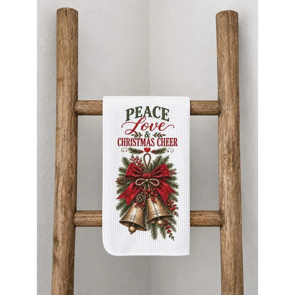Peace Love & Christmas Cheer Kitchen Towel Christmas Bells Farmhouse Decor